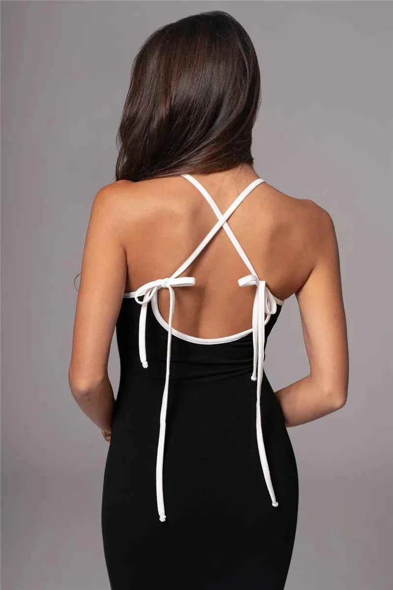 Spaghetti Strap Lace-up Sleeveless Backless Bodycon Evening Maxi Dress - Rown