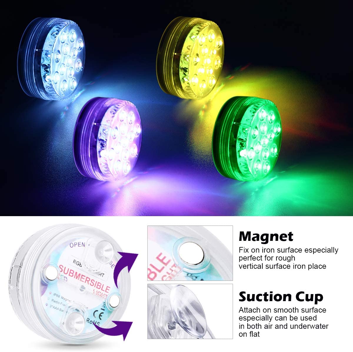 16 Colors Submersible LED Pool Lights - 2 Pack 2