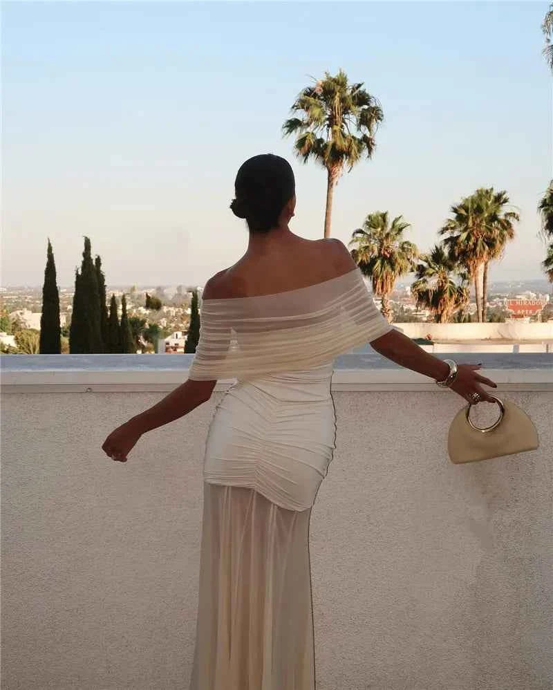 Off-shoulder Backless Mesh Strapless Sleeveless Maxi Dress - Rown