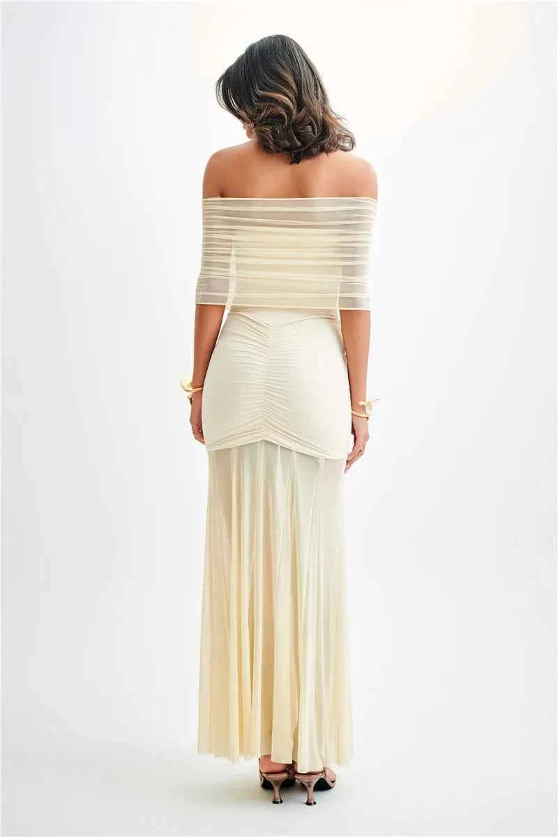 Off-shoulder Backless Mesh Strapless Sleeveless Maxi Dress - Rown