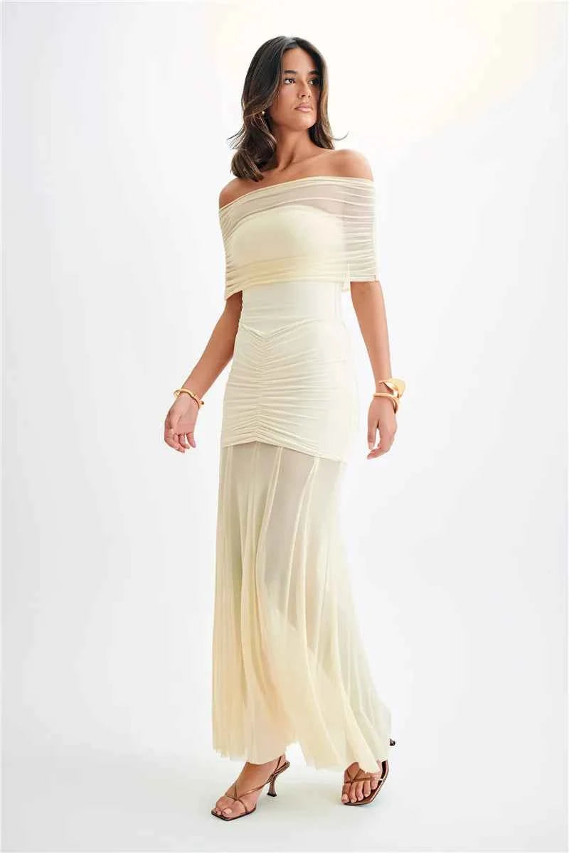 Off-shoulder Backless Mesh Strapless Sleeveless Maxi Dress - Rown