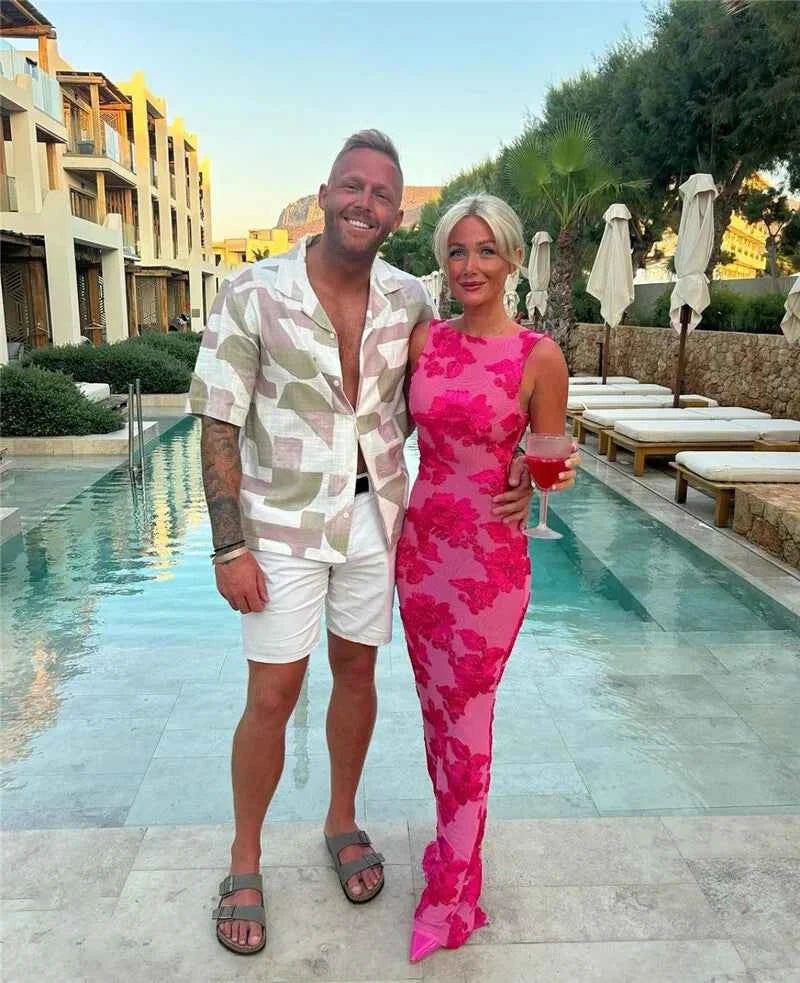 Elegant Floral Print Embroidered Applique Tank Maxi Dress