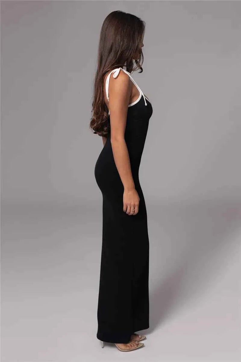 Spaghetti Strap Lace-up Sleeveless Backless Bodycon Evening Maxi Dress - Rown