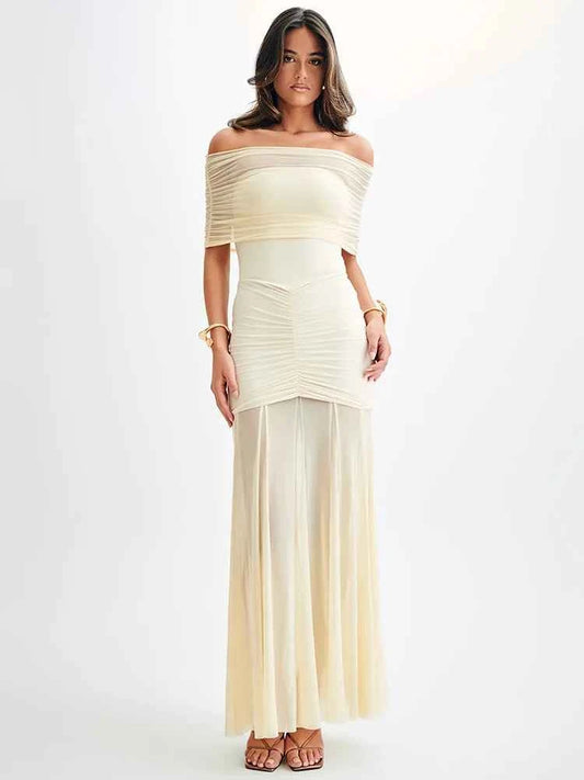 Off-shoulder Backless Mesh Strapless Sleeveless Maxi Dress - Rown