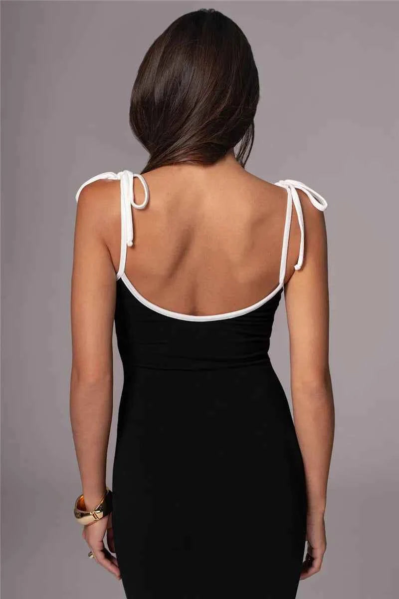 Spaghetti Strap Lace-up Sleeveless Backless Bodycon Evening Maxi Dress - Rown