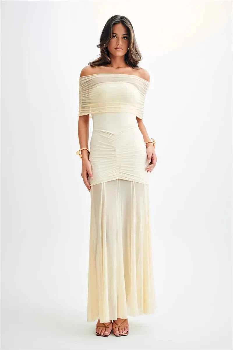 Off-shoulder Backless Mesh Strapless Sleeveless Maxi Dress - Rown