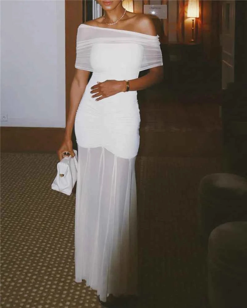 Off-shoulder Backless Mesh Strapless Sleeveless Maxi Dress - Rown