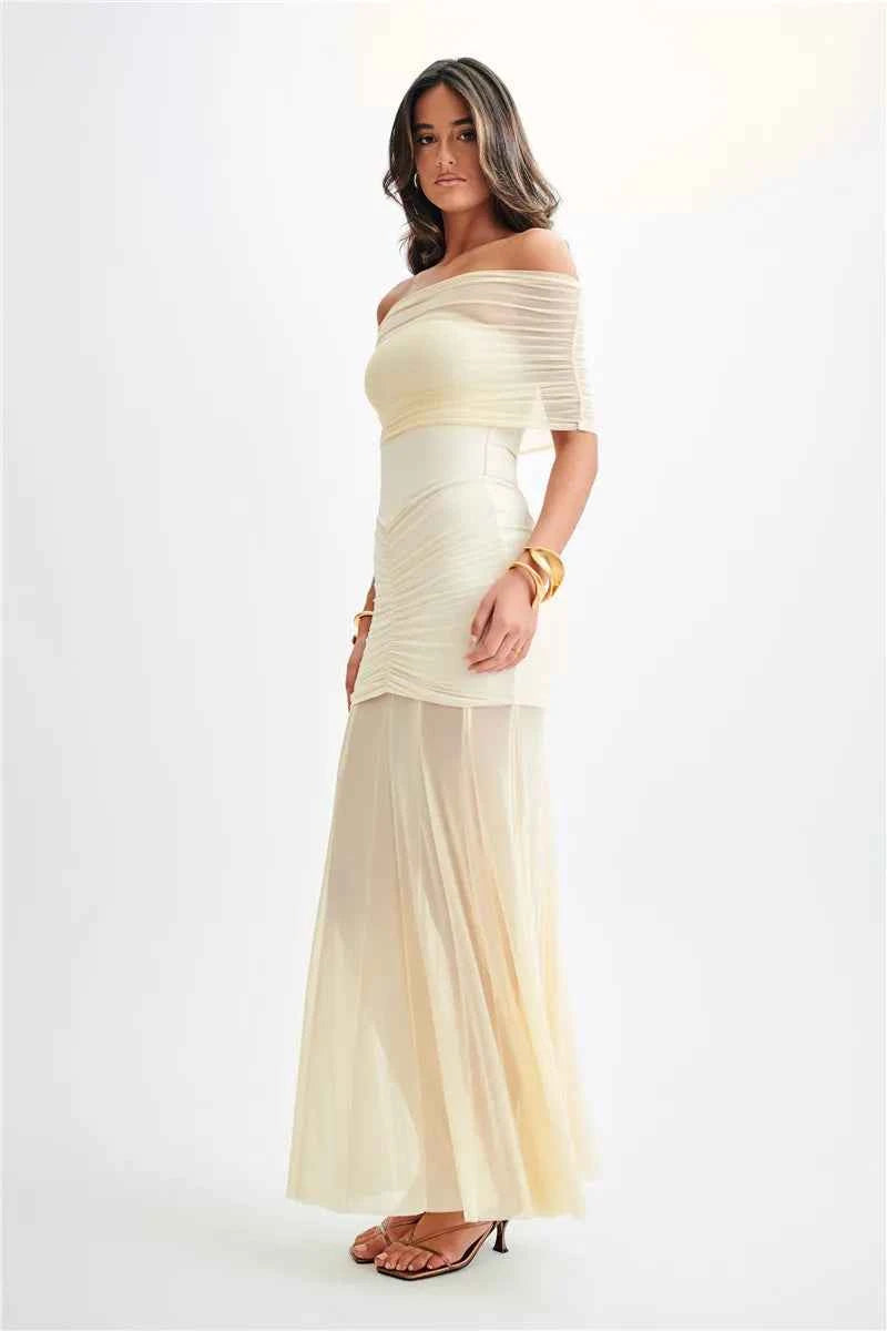 Off-shoulder Backless Mesh Strapless Sleeveless Maxi Dress - Rown