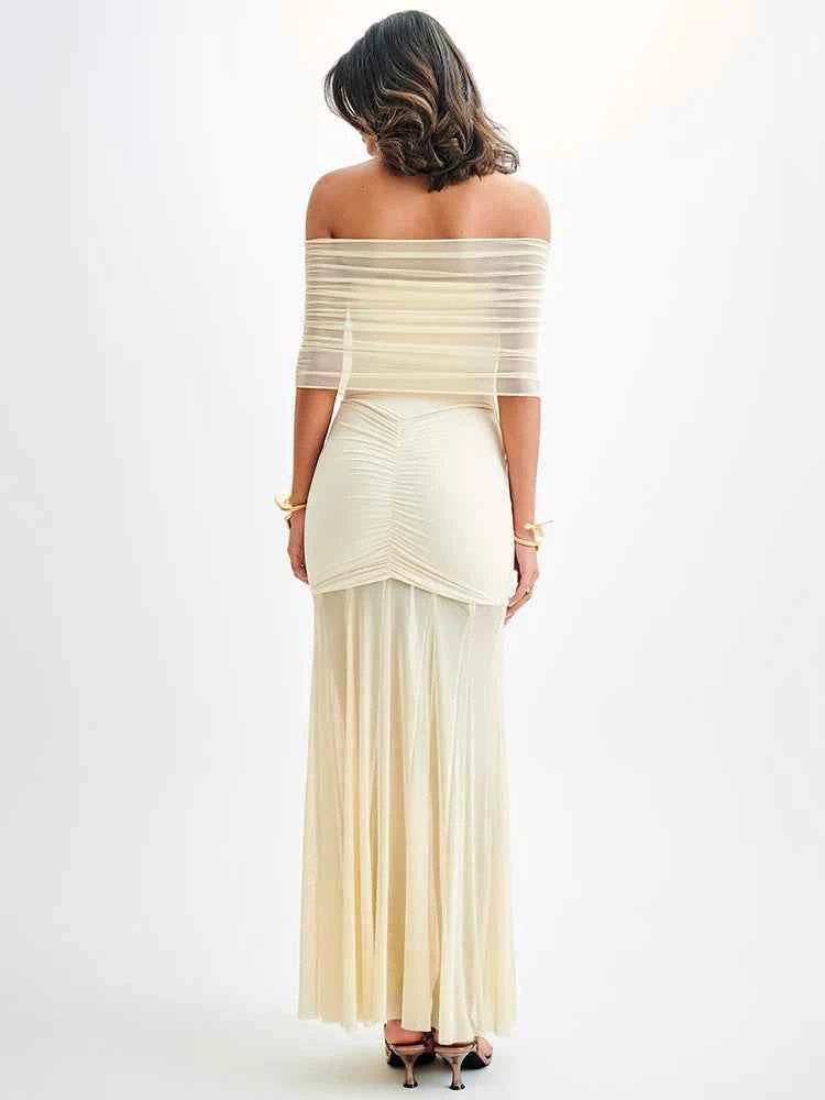 Off-shoulder Backless Mesh Strapless Sleeveless Maxi Dress - Rown
